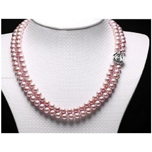 Beautiful 2row 9- 10mm round lavender pearl necklace 17"-19"