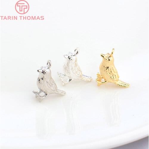 6PCS 9x13MM 24K Champagne Gold Color Plated Brass Birds Charms Pendants High Quality Diy Jewelry Accessories