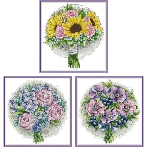 Counted Cross Stitch Kit Flowers Series 14ct Printed on Canvas Bouquet-Sunflower Patterns Cross Embroidery Kits Needlework Sets