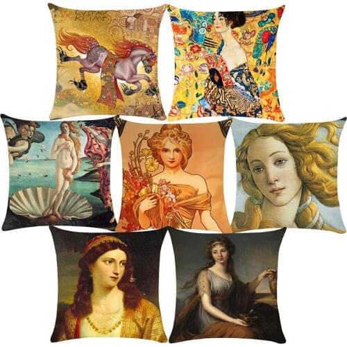 Alphonse Mucha Oil Paintings Cushion Covers Woman and Flower Oil Painting Cushion Cover Sofa Throw Pillow Case