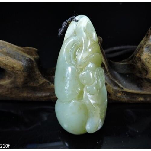 Jade Jewelry Certified Hetian Jade Pendant Hand-Carved Bat&Gourd Jadeite Necklace Pendant Gift No Treatment 210f