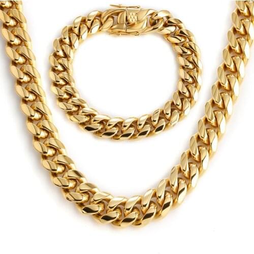 News Stainless Steel Lock Jewelry High Polish Miami Cuban Link Necklace Men Women Hip Hop Chain Butterfly Clasp 8/10/12/14/16mm