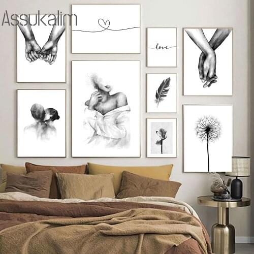 Black White Posters Abstract Prints Sexy Gril Painting Minimalist Poster Feather Dandelion Print Line Pictures Living Room Decor