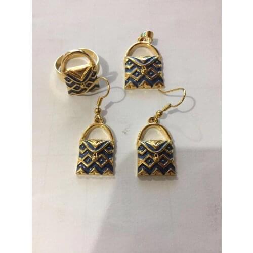 Axe bag Pendant Chain Necklaces Earrings ring Gold Color PNG Jewellery Set Papua New Guinea Wedding party women girls gifts