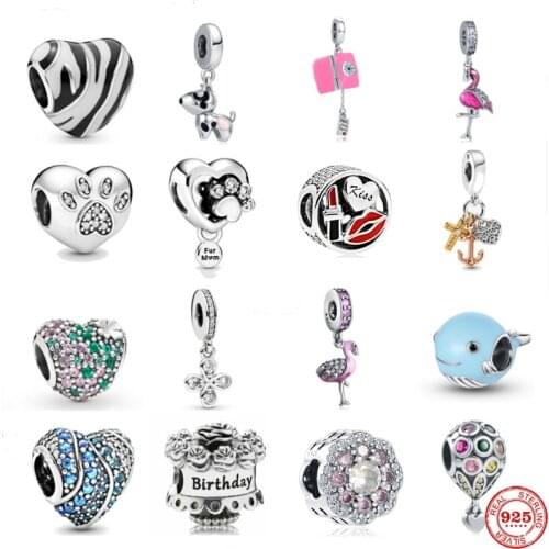 925 Silver Flamingo Whale Flower Flying House Pendant Charm Fit Pandora Original Bracelet Charms Beads For Women DIY Jewelry