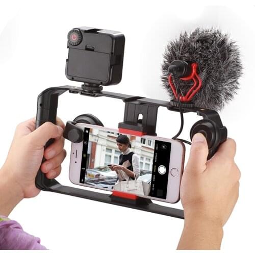 Ulanzi Smartphone Video Rig Youtube Facebook Live Stream Stabilizer w Microphone Led Light Bluetooth Remote Control for iPhone 8