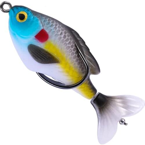 1PCS Spin Tail Ice Fishing Lures75mm/8.5g Artificial 3D Eye Rubber Bionic Floating Minnow Wobblers Soft Bait Double Hook Tackle