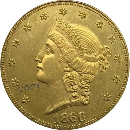S 1866 United States 20 Dollars Liberty Head Double Eagle gold coin Brass Collectibles Copy Coin