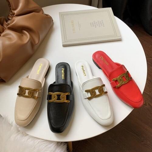 Spring and Autumn women Luxury Slippers high quality PU Loafers Single shoes Ladies Non-slip Flat Slippers Casual Shoes for wom