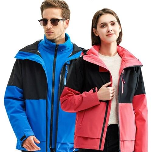 Outdoor Three-in-one Jackets Man Waterproof Wind Oil Warm Removable Color Stitching Women Jogging Cycling Hiking Windbreaker