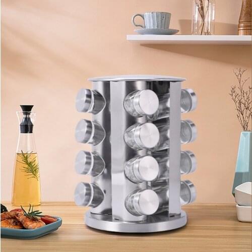 Stainless Steel Revolving 16-Hole Spice Rack Organizer Condiment Set for Kitchen