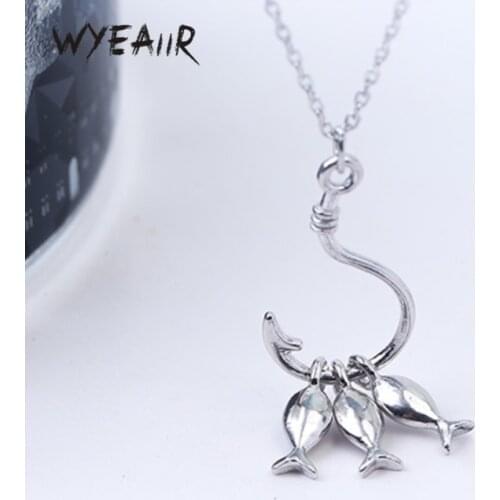 WYEAIIR Cute Three Small Fish Hooks Pendant Sweet Personality Creative Art 925 Sterling Silver Clavicle Chain Female Necklace