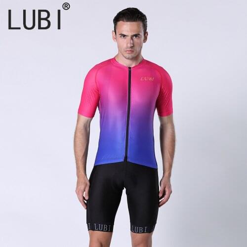 LUBI Bright Color Men Cycling Jersey Set Short Sleeve Bicycle Clothing Bib kit Bike Cycling Clothes Sponge Pad for Long Ride