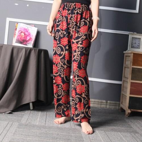Sleep Bottom Women Cotton Long Pant Home Pajamas Soft Slip Summer Flower Print Pants Drawstring Big Size Casual Big Size