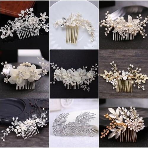 Hair Combs Pearl Crystal Handmade Gold/Silver Bridal Combs Wedding Hair Jewelry Accessories Leaf Style Women Headwear Decoration