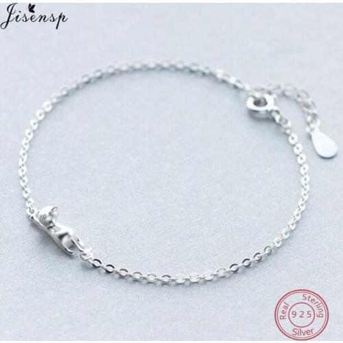 Jisensp Cute Cat Adjustable Charm Bracelet 100% 925 Sterling Silver Cartoon Animal Bangle Bracelets for Women Jewelry Gift