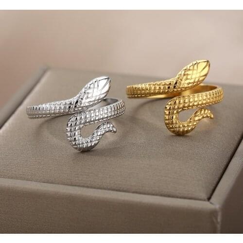 Punk Snake Couple Rings For Women Men Gold Stainless Steel Adjustable Female Ring Finger Gothic Birthday Jewelry Accessories BFF