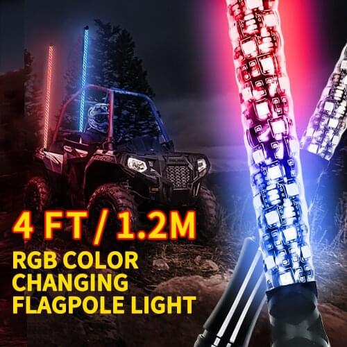 1 piece LED Whip Light 5FT RGB Waterproof Bendable Wireless Remote Control Flagpole Lamp Light DC12V+America Flag with Base