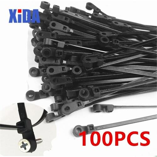 100pcs Nylon cable tie 4*150 fixed cable tie,screws fixed head type cable tie Black