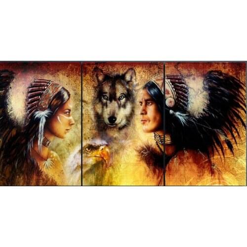 3Pcs Full Square Diamond 5D DIY Diamond Painting Indians and wolf Embroidery Cross Stitch Rhinestone Mosaic Painting Decor