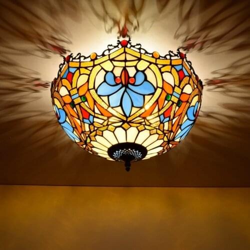 40cm European-Style Lovely Beads Vintage Tiffany Colorful Glass Restaurant Bedroom Aisle Bathroom Glass Ceiling Lamp