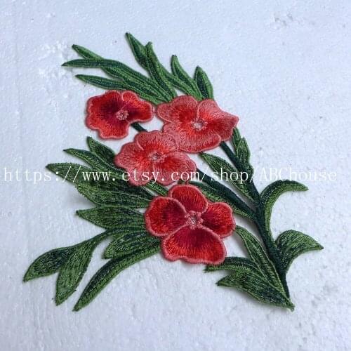 5pairs/lot red green mixed color 3D flower patch Embroidered Iron On Patches Sticker Garment Appliques 18cm*25cm