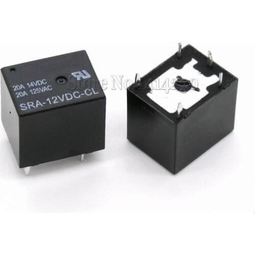 50Pcs 12V 20A DC Power Relay SRA-12VDC-CL 5Pin PCB Type In stock Black Automobile relay