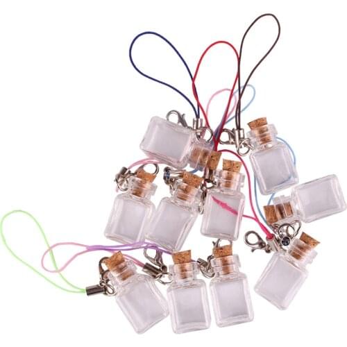 50pcs Transparent rectangle Glass Bottle Jars Vials Wishing Bottle Cute Art Bottles with Corks Stopper key chain gift