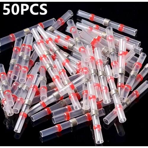 50PCS Solder Seal Wire Connectors Waterproof Heat Shrink Butt Connectors Electrical Wire Terminals Insulated Butt Splices