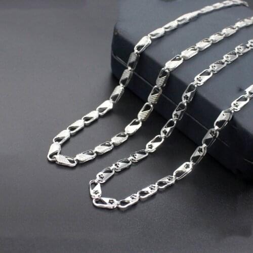 Cuban Link Chain Necklace Silver Color Stainless Steel Star Pattern Hollow Out Jewelry Finding Chain for Pendant 4mm 50cm 55cm