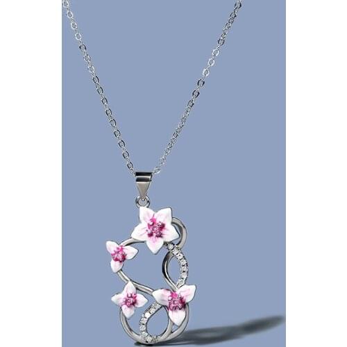 CIZEVA New Style Twisted 925 Silver Flower Pendant Necklace for Women Bridal Wedding Necklace Chains Handmade Enamel Jewelry