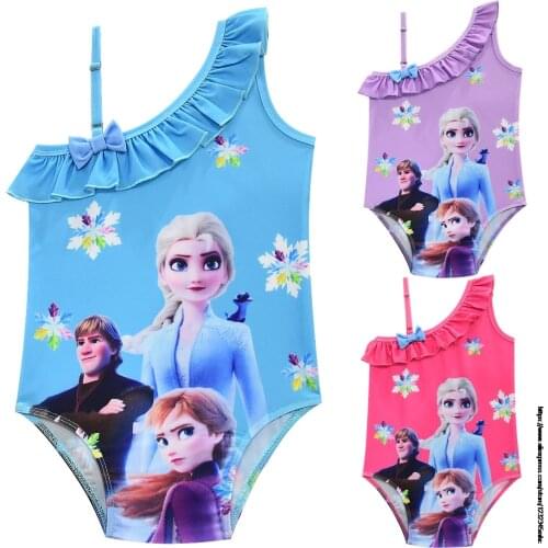 Disney Frozen Girl Bikini Swimsuit Ruffle Swimwear Children Cartoon Print Beach Wear Toddler Kid Bathing Suit