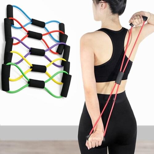 TPE 8 Word Fitness Yoga Gum Resistance Rubber Bands Fitness Elastic Band Fitness Equipment Expander Workout Gym Exercise Train