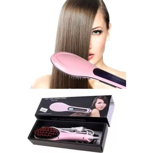 HQT-906 LCD Temperature Display Electric Hair Straightener Brush Ceramic Irons Fast Heating Hair Brush Comb Beauty Care Tools