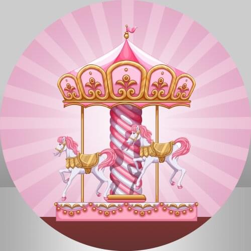 Carousel Round Backdrop Girl Baby Shower 1st Birthday Party Decor Banner Photocall Pink Circle Background Ealstic