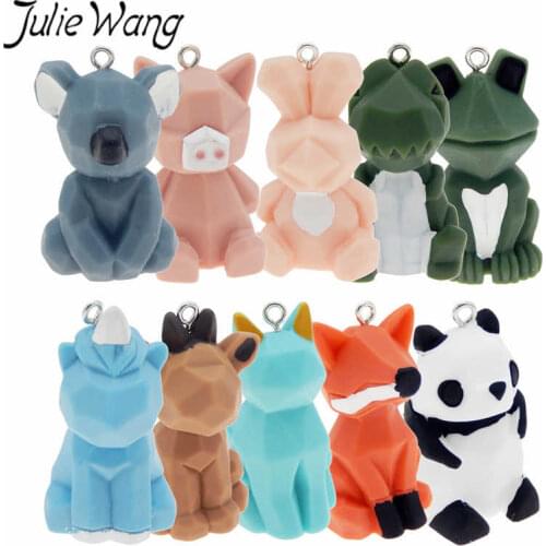 Julie Wang Resin Geometric Animal Charms Cartoon Panda Frog Cat Fox Dinosaur Pendant Keychain Jewelry Making Accessory Bag Decor