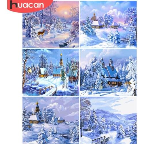HUACAN Paint By Numbers Winter Hand Painted Painting Forest DIY Pictures By Number Landscape Kits Drawing On Canvas Home Decor