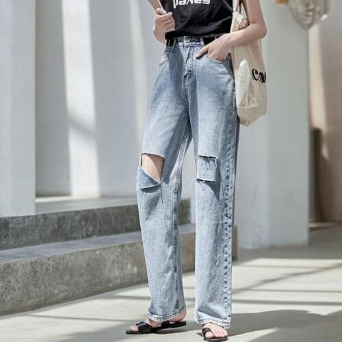 Kliou Casual Women Ladies Summer High Waist Jeans Destroyed Ripped Distressed Slim Cool Denim Pants Streetwear Trousers Blue