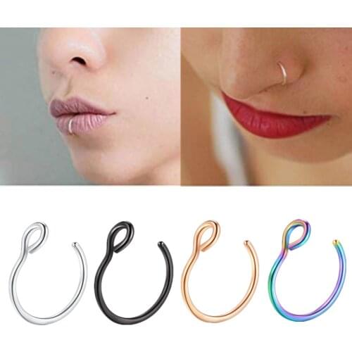 1/5/10Pcs Stainless Steel Fake Nose Ring Cheater Lip clip Hoop Piercing Labret Non Piercing Nose Jewelry Industrial Body Jewelry