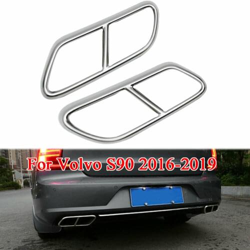 Stainless Steel Car Tail Throat Frame Exhaust Pipe Cover Trim For Volvo S90 2016-2019