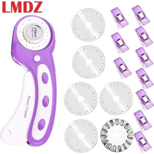 LMDZ 45mm Rotary Fabric Cutter Set with 6 Blades Circular Quilting Cutting Patchwork Leathercraft Sewing Leather Cutter Tools