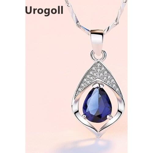 Trendy Fine Jewelry Blue Water Drop Necklaces For Women Anniversary Gift Genuine Silver 925 Jewelry Pendant Necklace