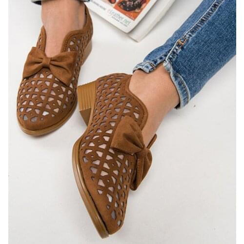 Fashion Retro Womens Solid Colors Breathable Bowknot Hollow Out Low-heeled Roman Casual Shoes Sandals Sandalias De Mujer#35