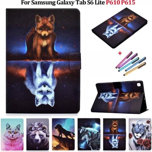 Fashion Wolf Fox Animal Tablet Funda For Samsung Galaxy Tab S6 Lite Case P610 P615 Leather Cover for Galaxy S6 Lite Case Coque