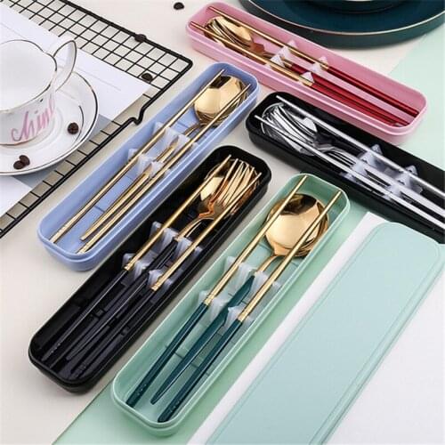 4Pcs/Lot Tableware Set Cutlery Stainless Steel Steak Knife Fork Spoon Chopsticks Dinnerware Set with Box Western Dinner Tools