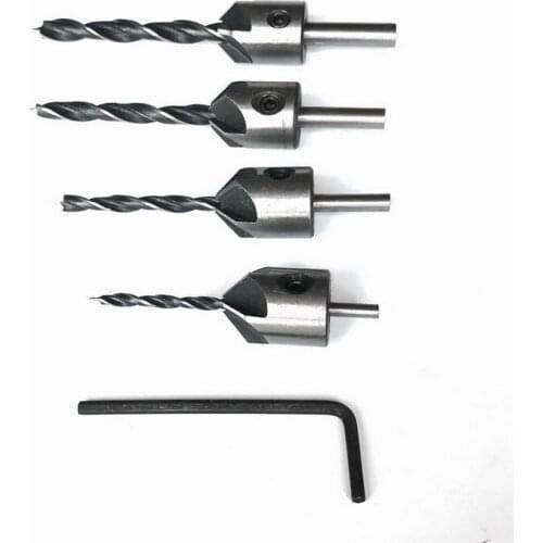Free shipping of 4PCS home woodworking 3/4/5/6mm three pointed woodworking chamfering drills Countersink Drill Bit Kit+Wrench