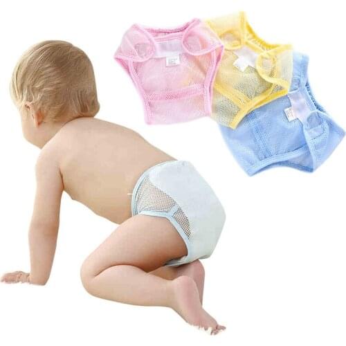 New Multifunctional Reusable Diapers Pants Newborn Baby Net Grid Diaper Sticky Buckle Adjustable Cover Leak-proof 3Color