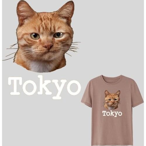 Biker Patch deal with it Clothes Heat Transfer Printing Tokyo Cat Iron on patches for clothing Animal Diy PVC Stickers