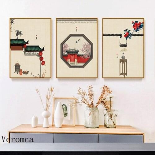 Ancient House Poster Chinese Style Painting Canvas Picture For Living Room Home Wall Art Aisle Painting Modern Decoration