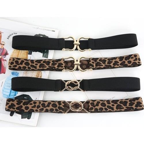Fashion Leopard Print Elastic Wide Belts for Women Stretch Thick Waist Belt Dress Female